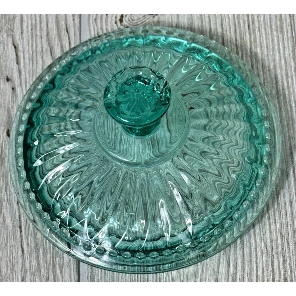 The Pioneer Woman Adeline Turquoise Pressed Glass Lidded Cookie Jar Embossed